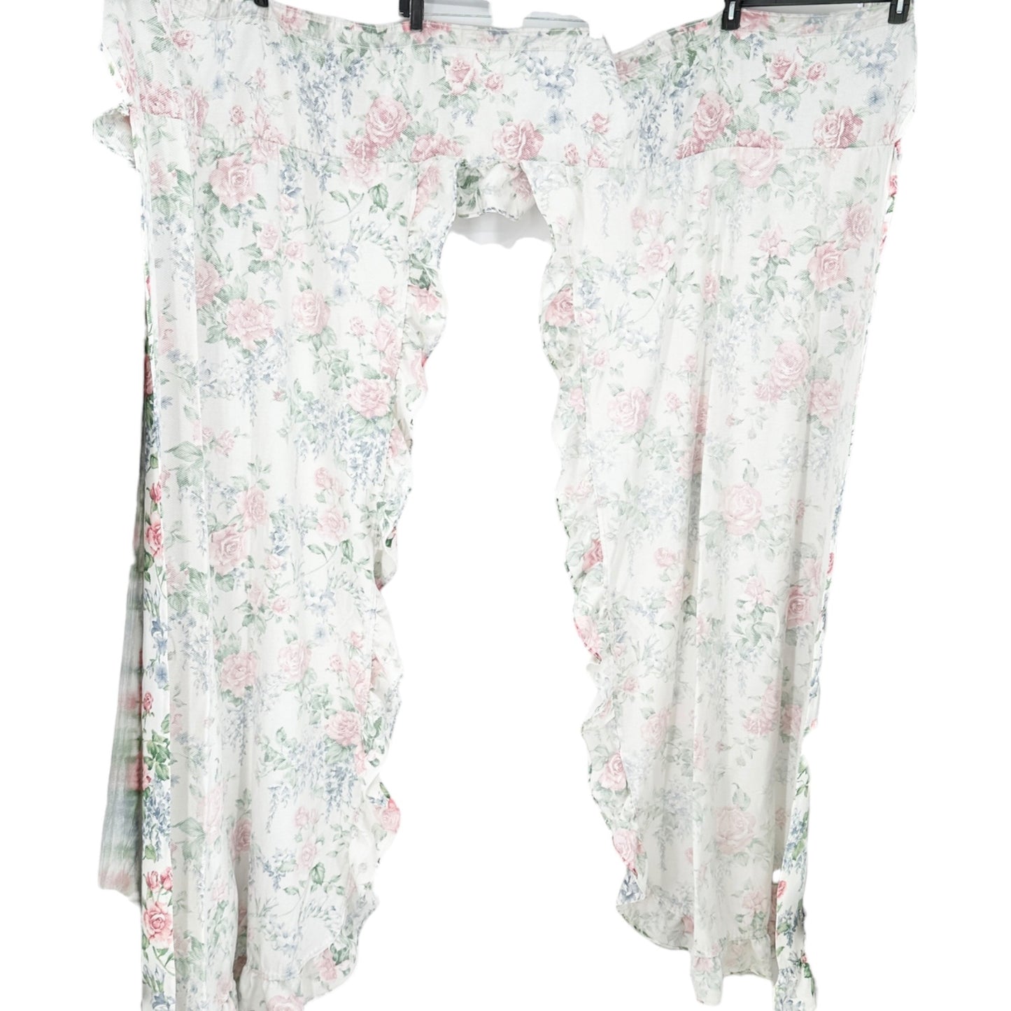 Floral Ruffled Shower Curtain 70"x72" Polyester Cotton Blend Pink and Blue Roses