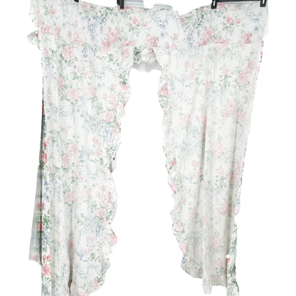 Floral Ruffled Shower Curtain 70"x72" Polyester Cotton Blend Pink and Blue Roses