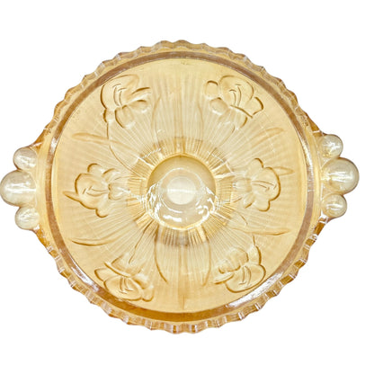 Jeannette Iris & Herringbone Marigold Footed Bowl 6 in Carnival Glass Scalloped