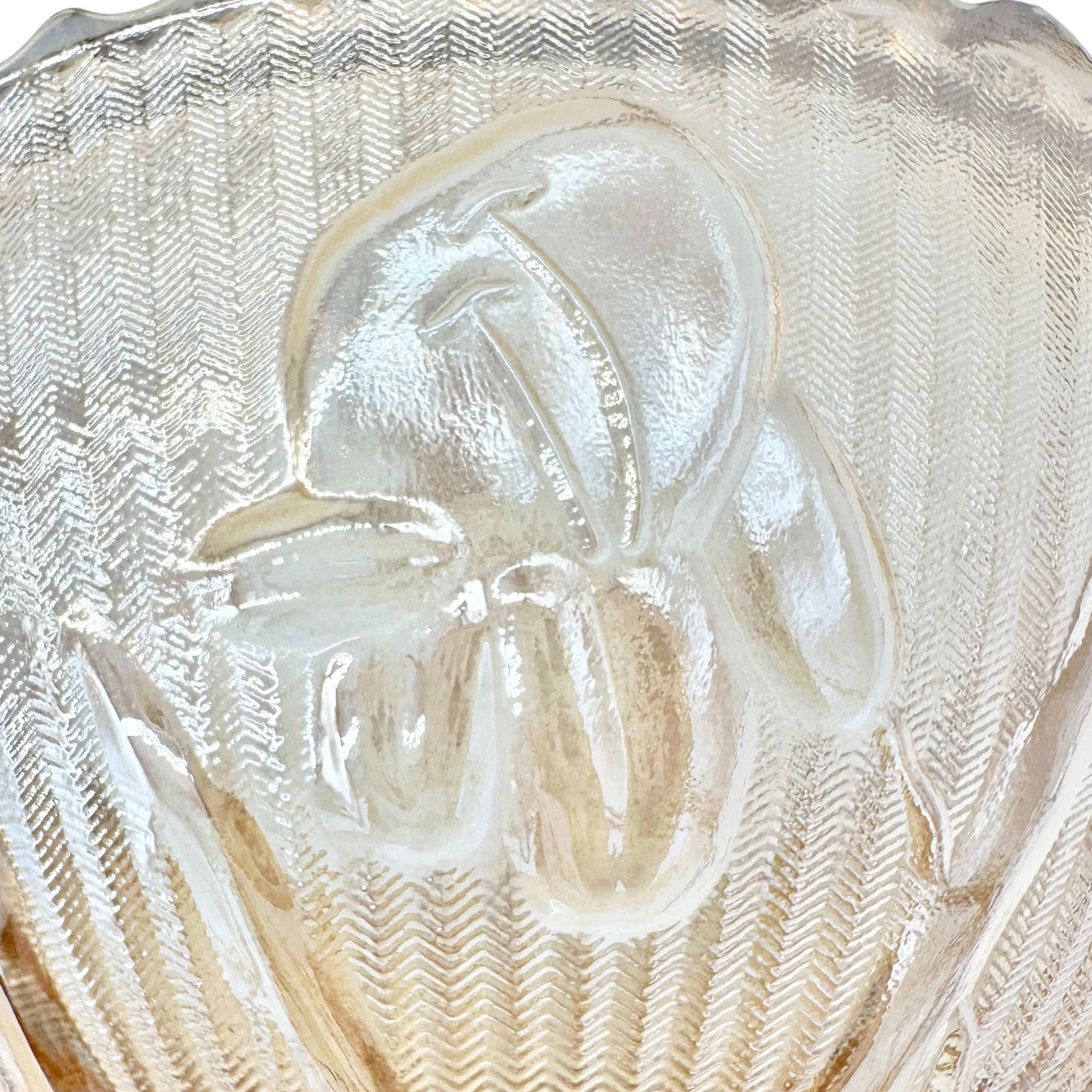 Jeannette Iris & Herringbone Marigold Footed Bowl 6 in Carnival Glass Scalloped