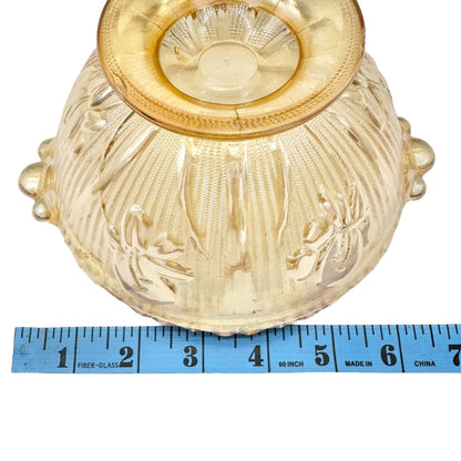 Jeannette Iris & Herringbone Marigold Footed Bowl 6 in Carnival Glass Scalloped