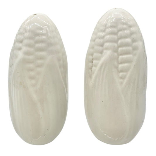 Ceramic Corn Cob Salt and Pepper Shaker Set White Glaze Vintage Kitchen Décor