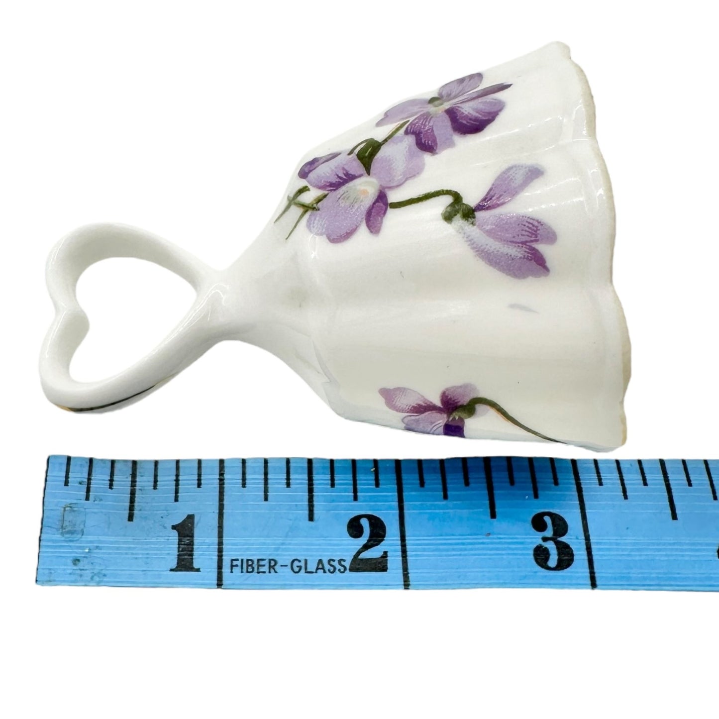 Vintage Fine Bone China Bell Heart Handle Purple Floral Design By Lu Pao Taiwan