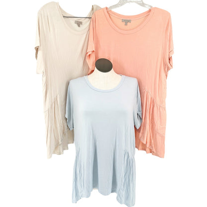 Wonderly Curvy Tunic Top 2X Short Sleeve Lot Of 3 Blue Pink Beige Rayon Blend
