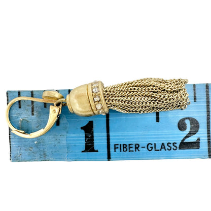 Vintage Goldtone Tassel Earrings Rhinestone Accents Leverback Elegant Dangles