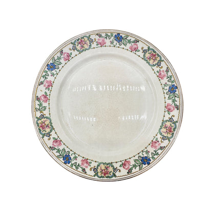 Pope Gosser Plate 8 inch Cream Gold Trim Pink Blue Flowers Made in USA Vintage