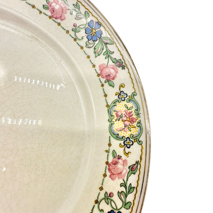 Pope Gosser Plate 8 inch Cream Gold Trim Pink Blue Flowers Made in USA Vintage