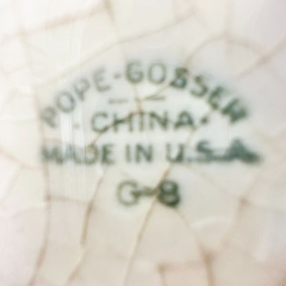 Pope Gosser Plate 8 inch Cream Gold Trim Pink Blue Flowers Made in USA Vintage