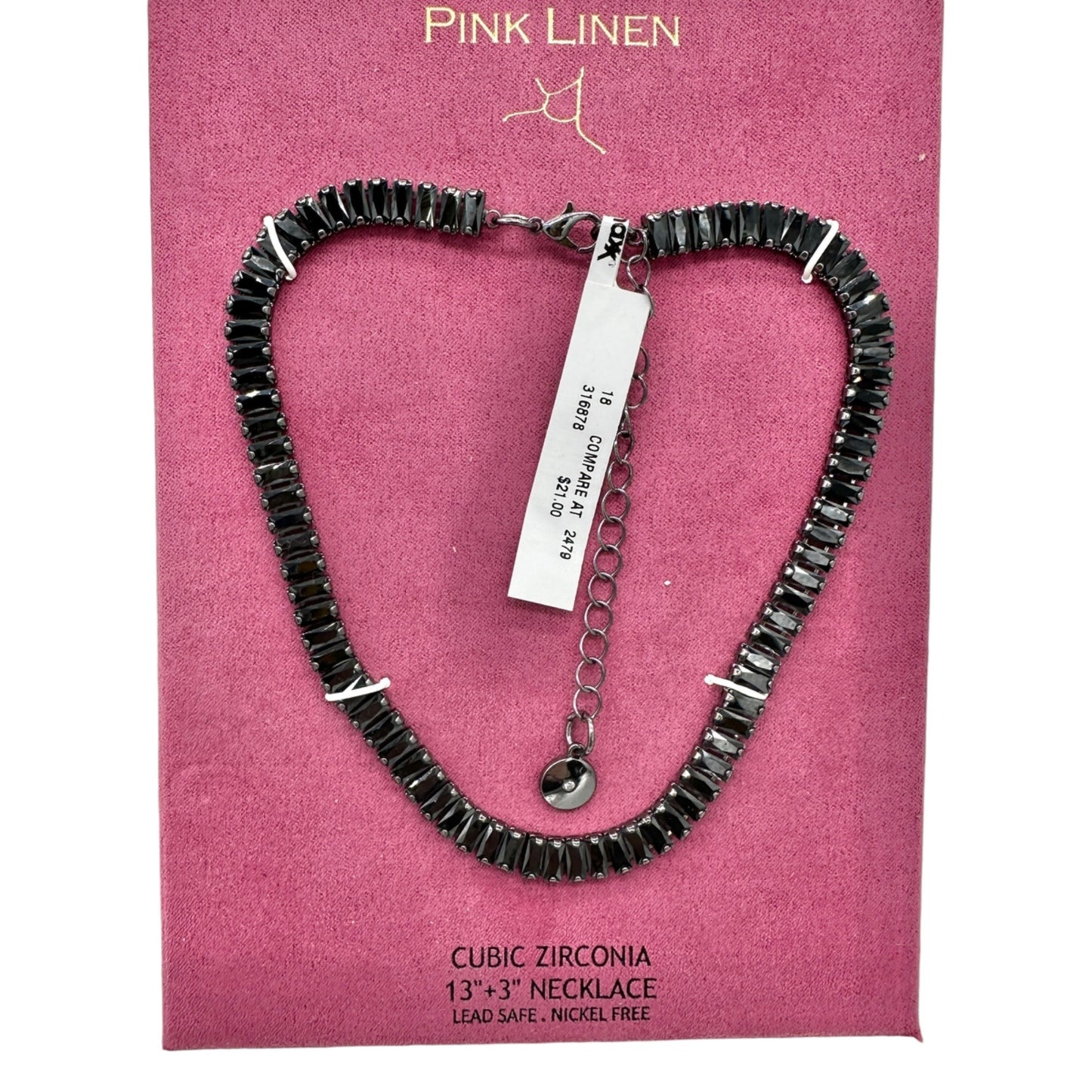 Pink Linen Necklace Black Cubic Zirconia Adjustable Lead Safe Nickel Free in Box