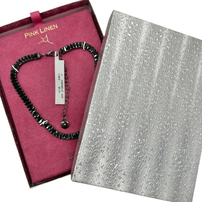 Pink Linen Necklace Black Cubic Zirconia Adjustable Lead Safe Nickel Free in Box