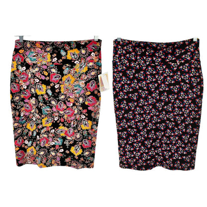 LuLaRoe Cassie Bundle of 2 Womens Large Skirts Pencil Multicolor Stretch Comfort