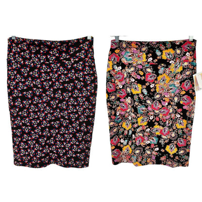 LuLaRoe Cassie Bundle of 2 Womens Large Skirts Pencil Multicolor Stretch Comfort