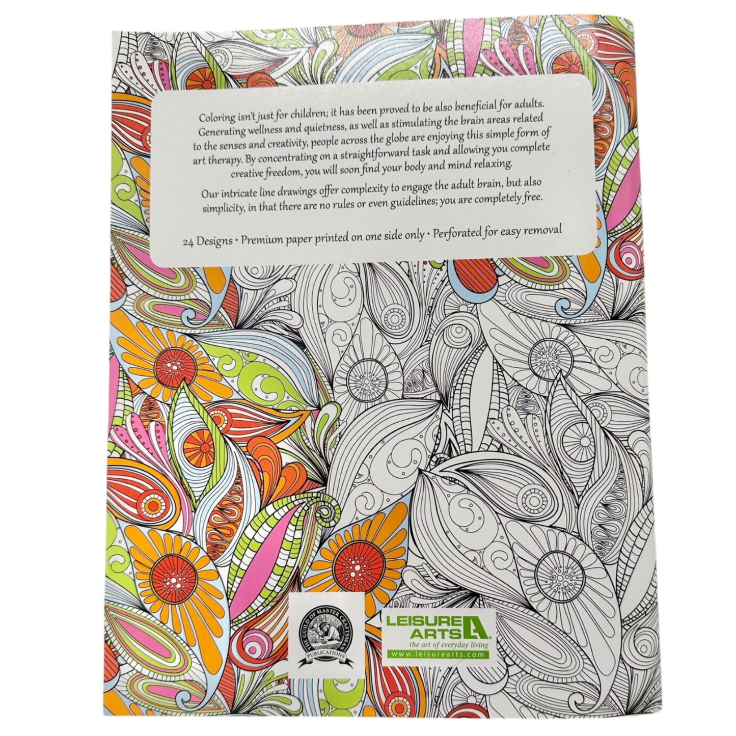 Fabulous Florals Adult Coloring Book 24 Designs Premium Perforated Leisure Arts