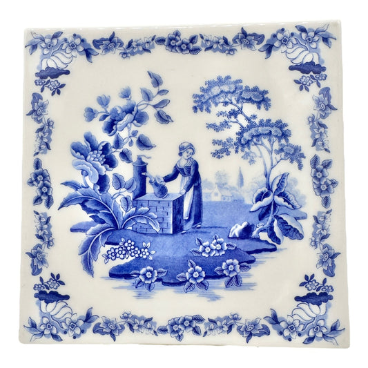 Spode Blue Room Square Ceramic Trivet with Women at Well Blue and White 6x6