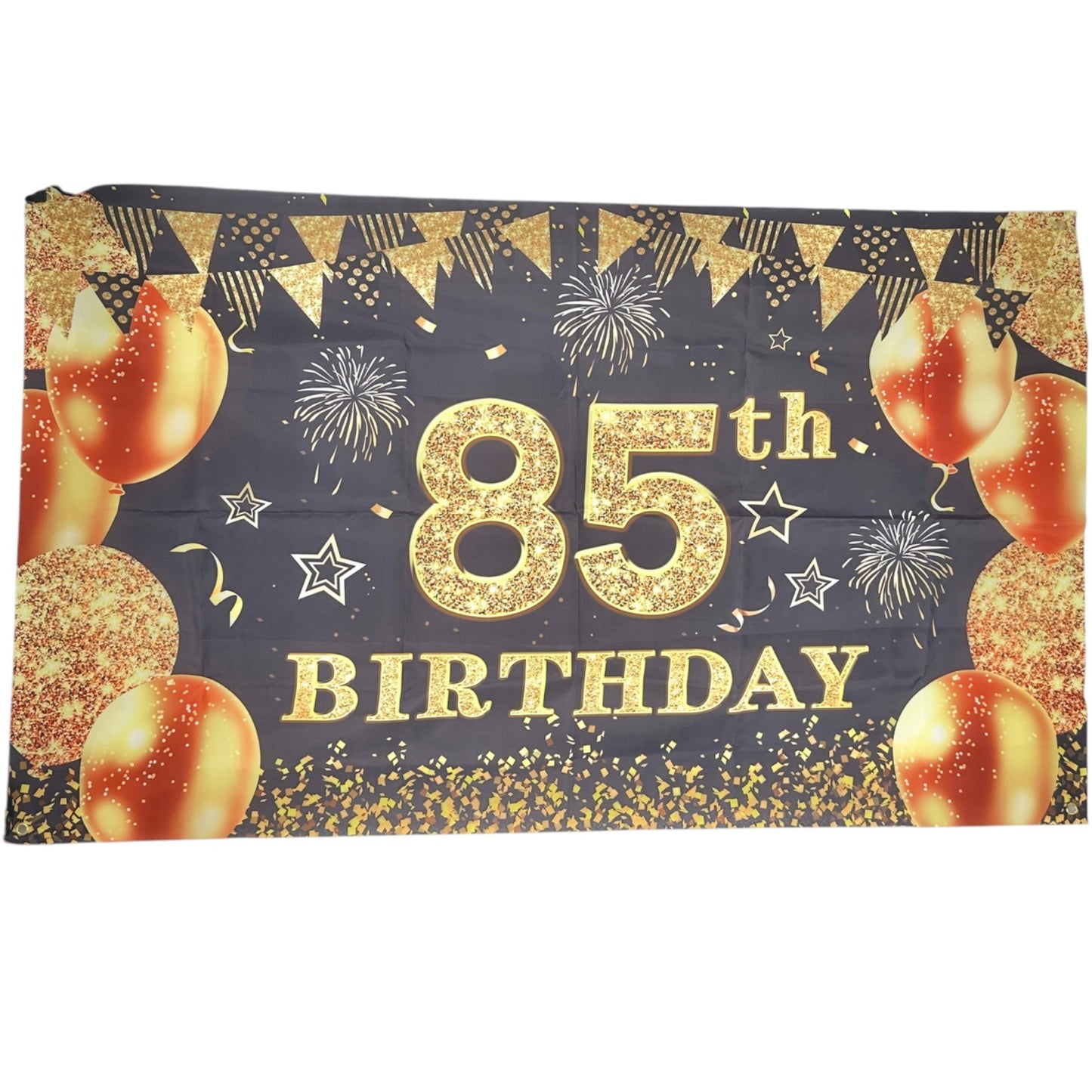Happy 85th Birthday Banner and Gold Glitter Accessory Set 58.5 X 35 Party Decor