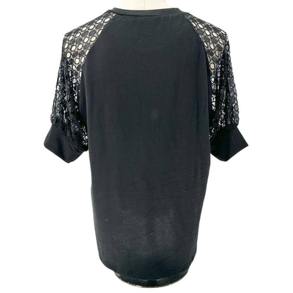 Womens L Top With Lace Sleeves Raglan Design Short Sleeves Poly Cotton Blend