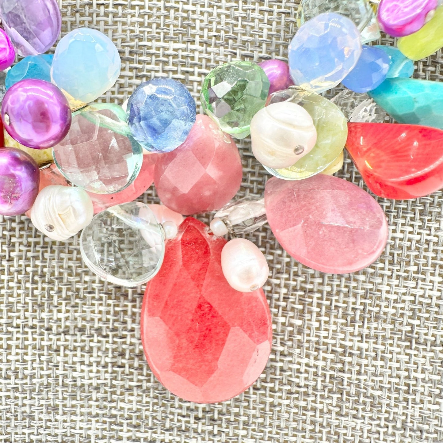Multicolor Beaded Statement Necklace Unique Gemstone Accents S Hook Clasp 16-19