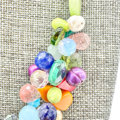 Multicolor Beaded Statement Necklace Unique Gemstone Accents S Hook Clasp 16-19