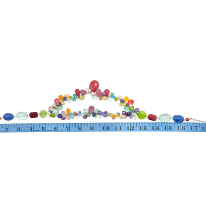 Multicolor Beaded Statement Necklace Unique Gemstone Accents S Hook Clasp 16-19