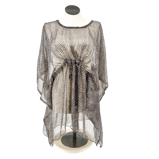 Sheer Geometric Print Tunic Swimsuit Cover Up Dress By Sunflower One Size Black
