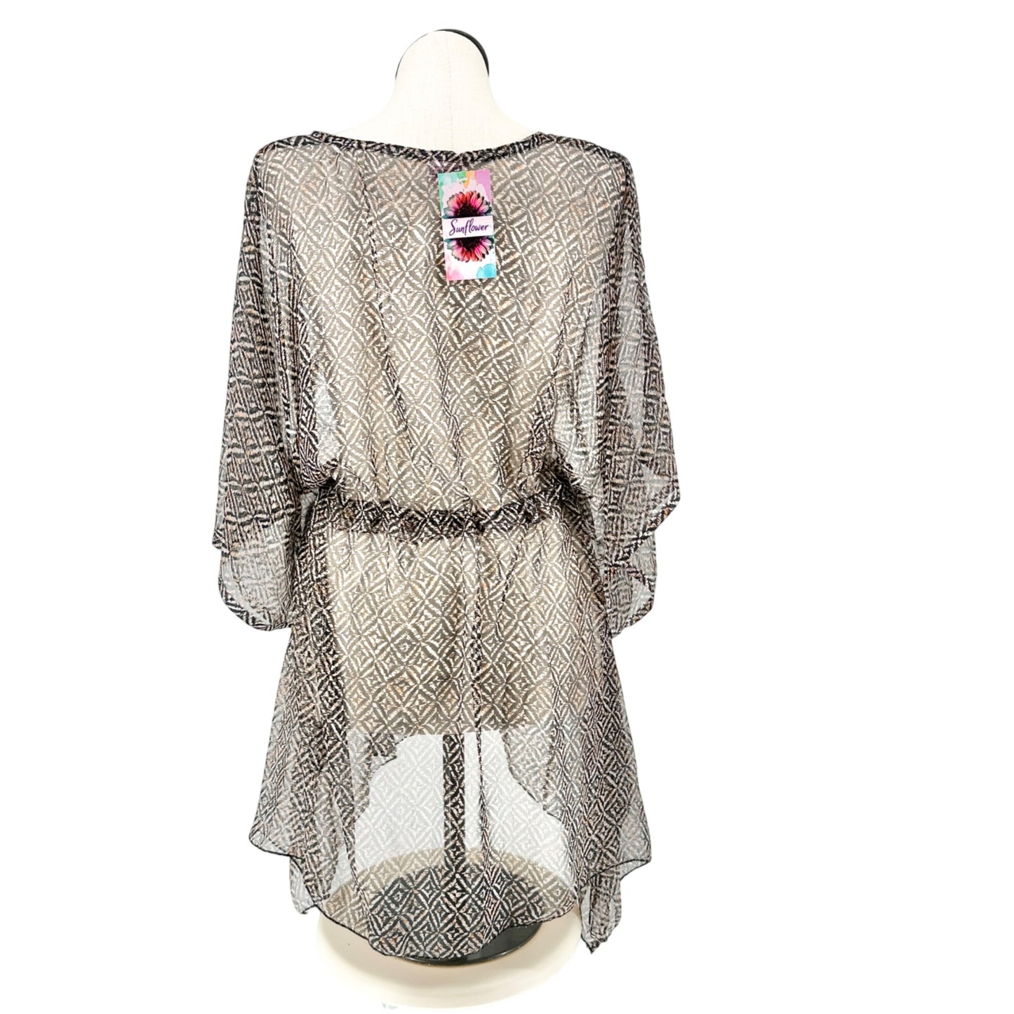 Sheer Geometric Print Tunic Swimsuit Cover Up Dress By Sunflower One Size Black