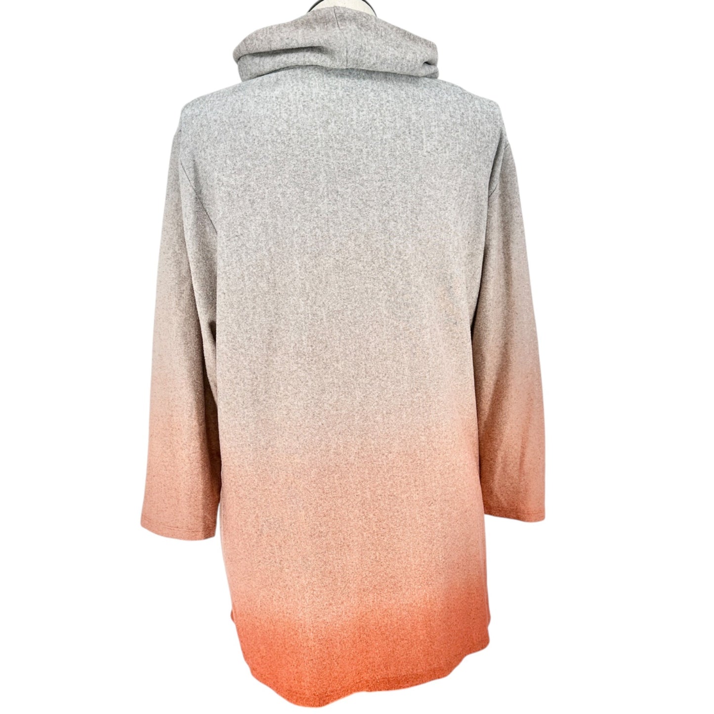 New Directions Tunic Sweater Womens Curvy 2X Gray to Orange Ombre Cowl Neck LS