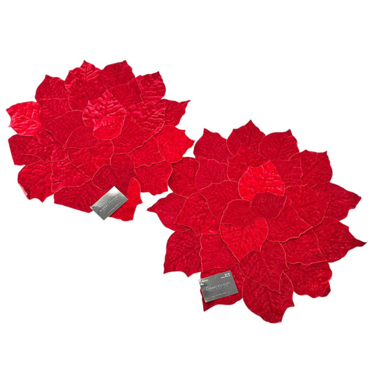 Set Of 2 Robert Stanley Poinsettia Shaped Red Woven Placemats 17 inch Christmas