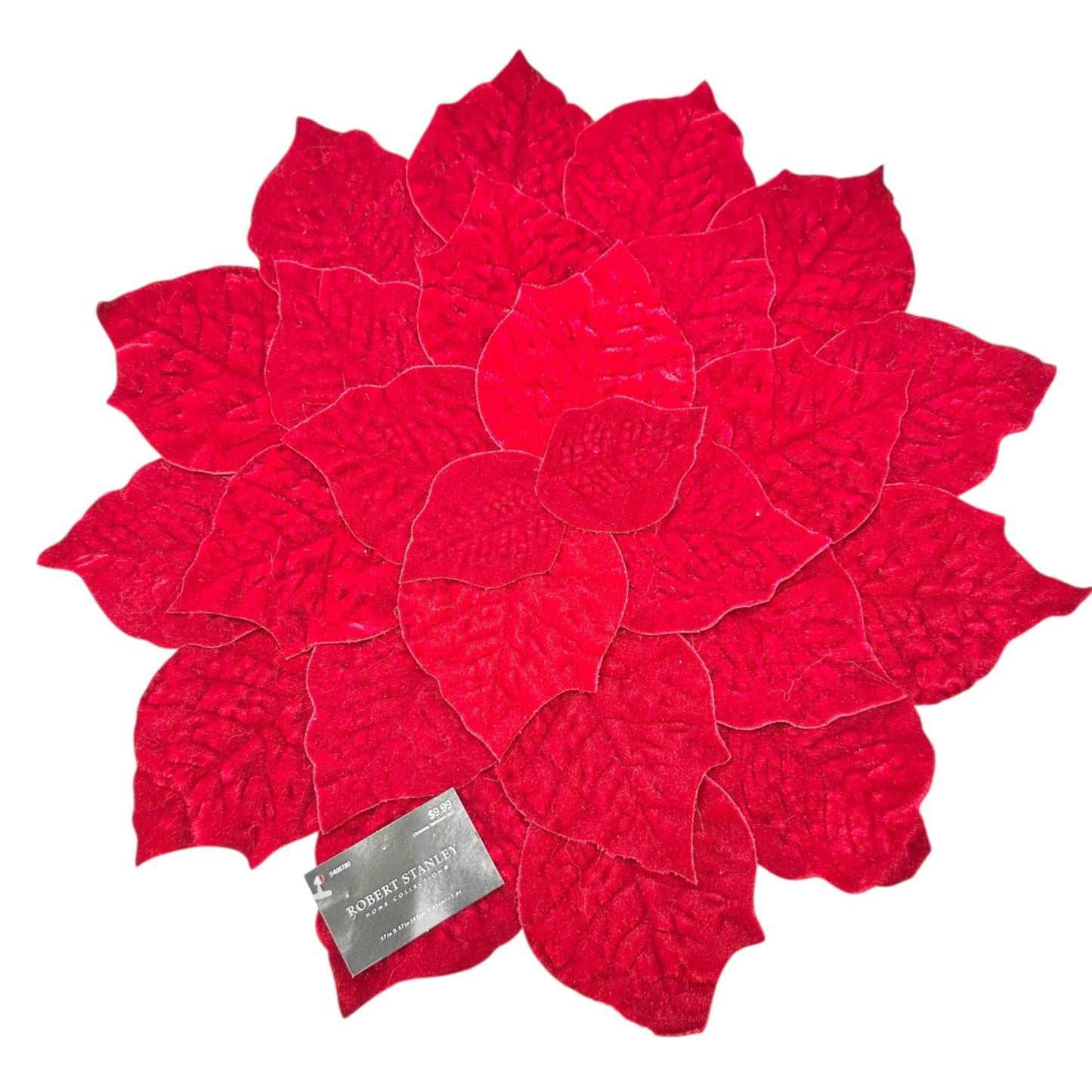 Set Of 2 Robert Stanley Poinsettia Shaped Red Woven Placemats 17 inch Christmas