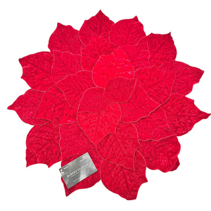 Set Of 2 Robert Stanley Poinsettia Shaped Red Woven Placemats 17 inch Christmas