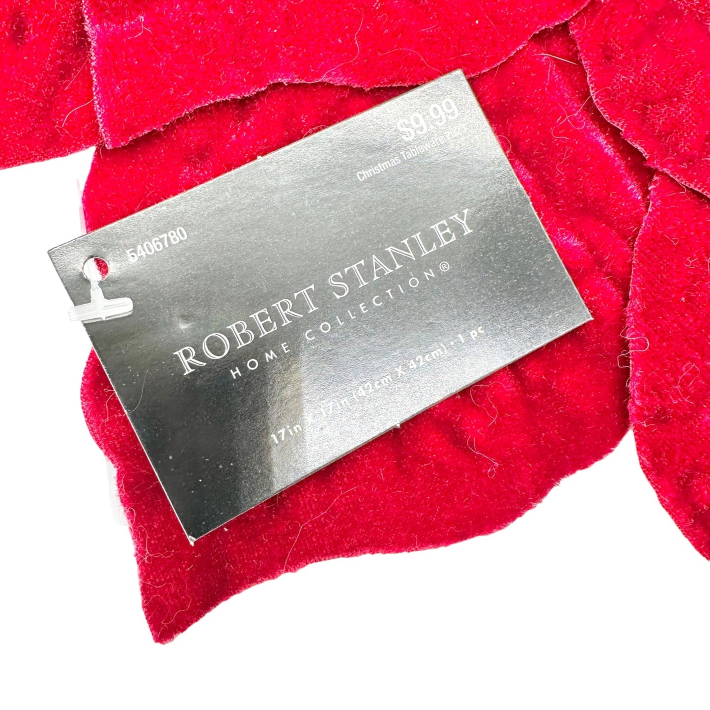 Set Of 2 Robert Stanley Poinsettia Shaped Red Woven Placemats 17 inch Christmas