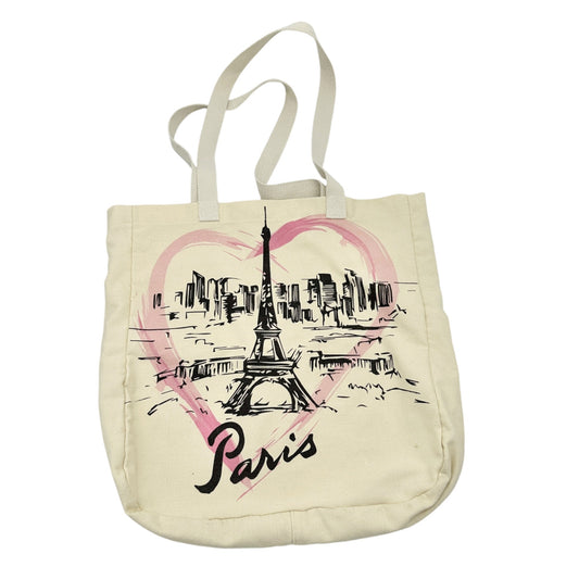 Eiffel Tower Paris Canvas Tote Bag Plus 17” Plastic Eiffel Tower Container White