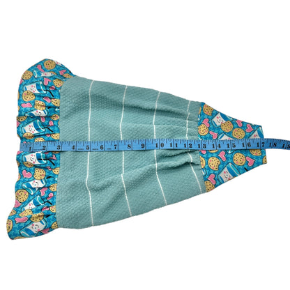 Handmade Hanging Kitchen Towel With Cookies and Milk Print Top and Ruffle Trim