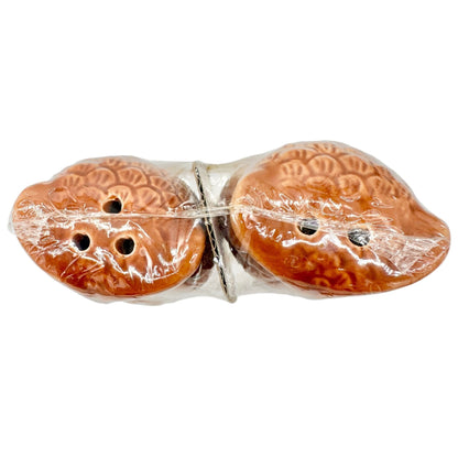 Ceramic Owl Salt and Pepper Shakers Set Brown Orange 3 in Tall Retro Kitchen NIP