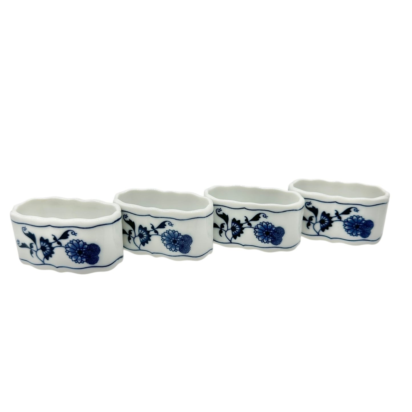 Set Of 4 Blue Danube Porcelain Napkin Rings With Floral Design Blue White 2.5x1