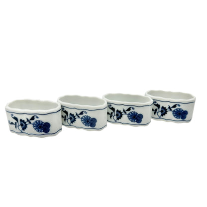 Set Of 4 Blue Danube Porcelain Napkin Rings With Floral Design Blue White 2.5x1