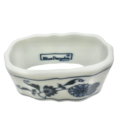 Set Of 4 Blue Danube Porcelain Napkin Rings With Floral Design Blue White 2.5x1