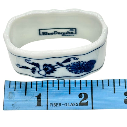 Set Of 4 Blue Danube Porcelain Napkin Rings With Floral Design Blue White 2.5x1