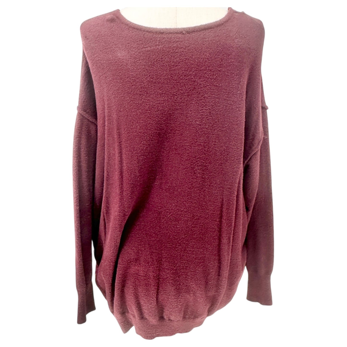 Dex Plus Sweater Womens 3X Deep Wine V Neck Soft Nylon Long Sleeve Roomy Comfort
