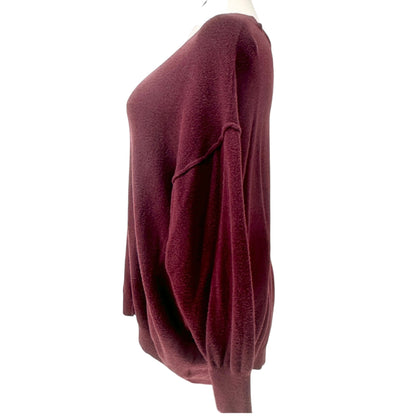 Dex Plus Sweater Womens 3X Deep Wine V Neck Soft Nylon Long Sleeve Roomy Comfort