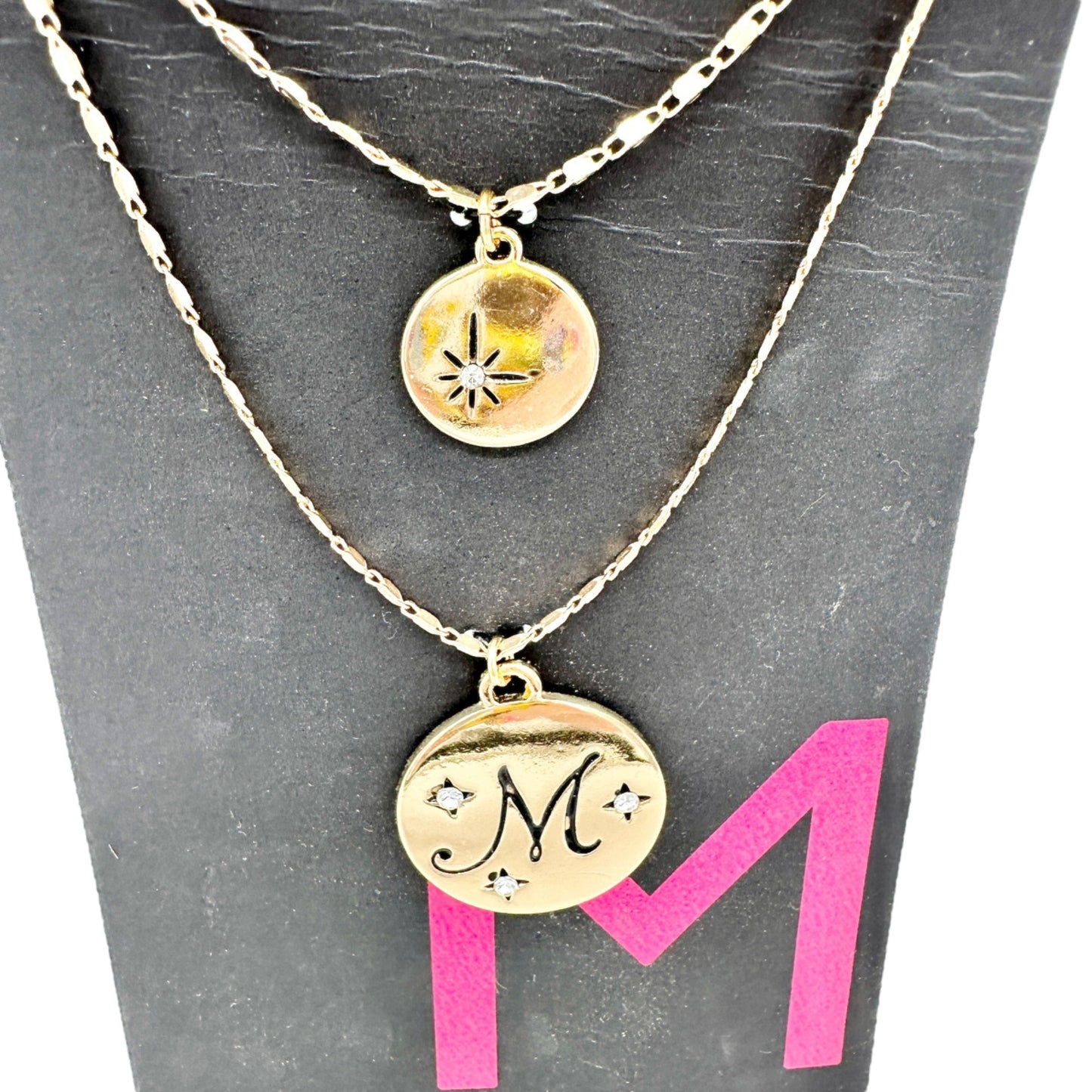 No Boundaries Gold-Tone Layered Necklace Set With M and Star Charms