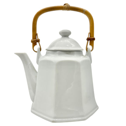 Pier 1 Imports Teapot with Lid White Ceramic With Bamboo Handle Japan