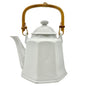 Pier 1 Imports Teapot with Lid White Ceramic With Bamboo Handle Japan
