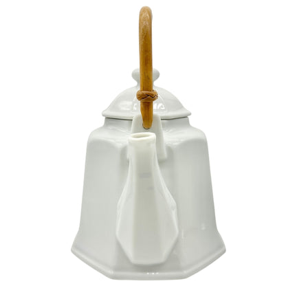Pier 1 Imports Teapot with Lid White Ceramic With Bamboo Handle Japan