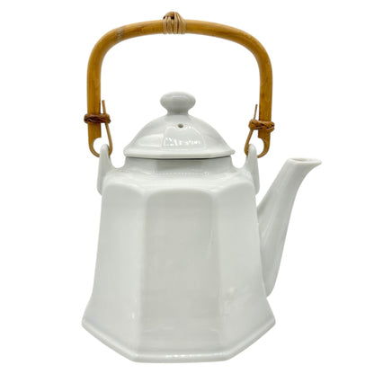 Pier 1 Imports Teapot with Lid White Ceramic With Bamboo Handle Japan