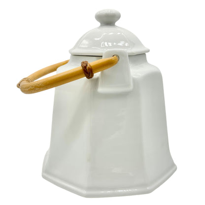 Pier 1 Imports Teapot with Lid White Ceramic With Bamboo Handle Japan