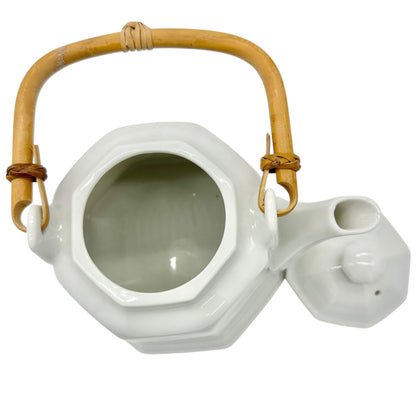 Pier 1 Imports Teapot with Lid White Ceramic With Bamboo Handle Japan