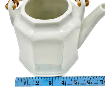 Pier 1 Imports Teapot with Lid White Ceramic With Bamboo Handle Japan