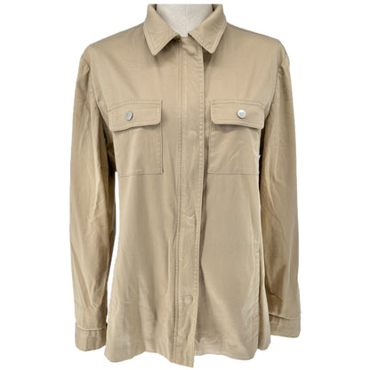 Evan-Picone Shacket Womens S Stretch Beige Shirt Jacket LS Pockets Zip Snap