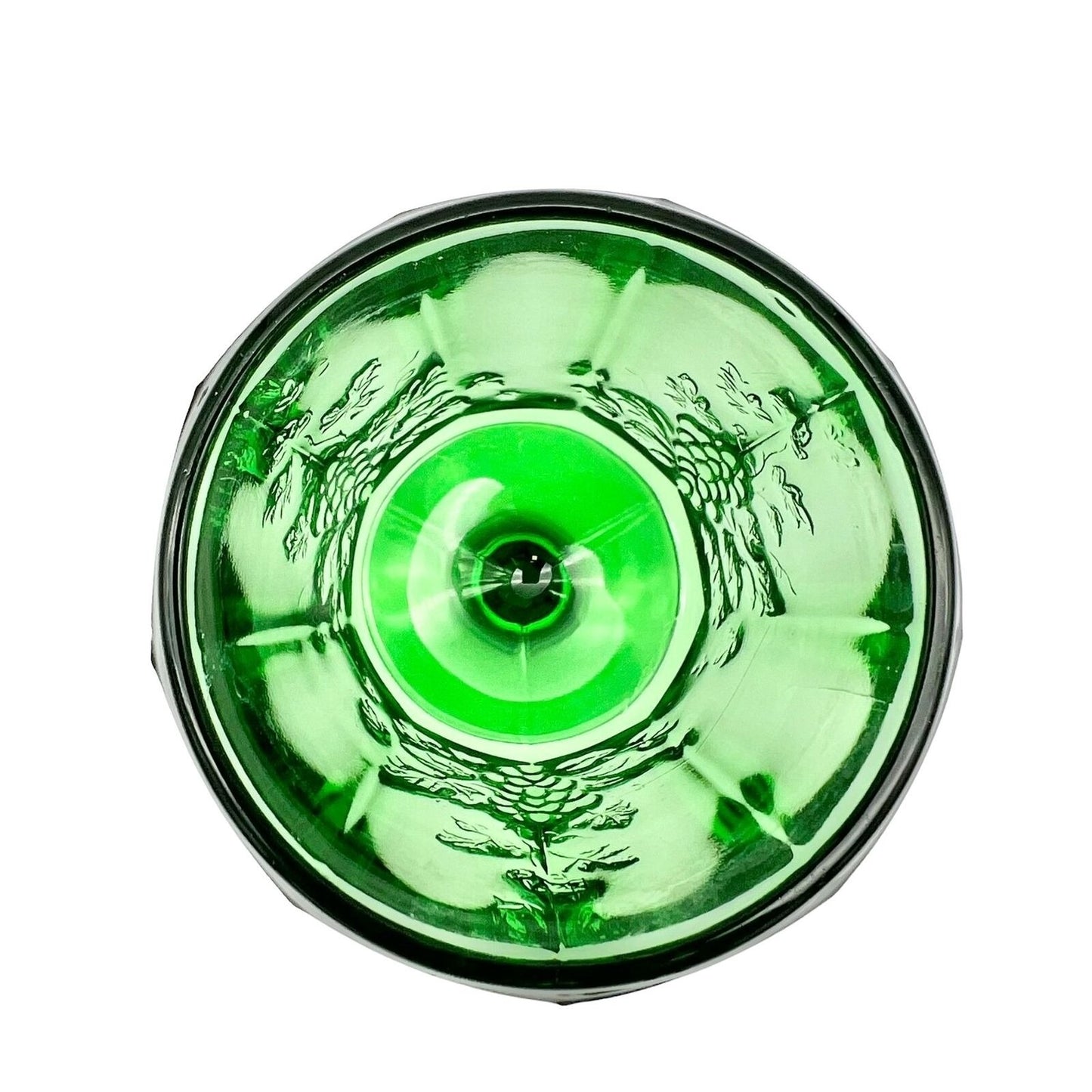Vintage Green Depression Glass Goblet Embossed Grape Vine Design 6" H x 3" Dia