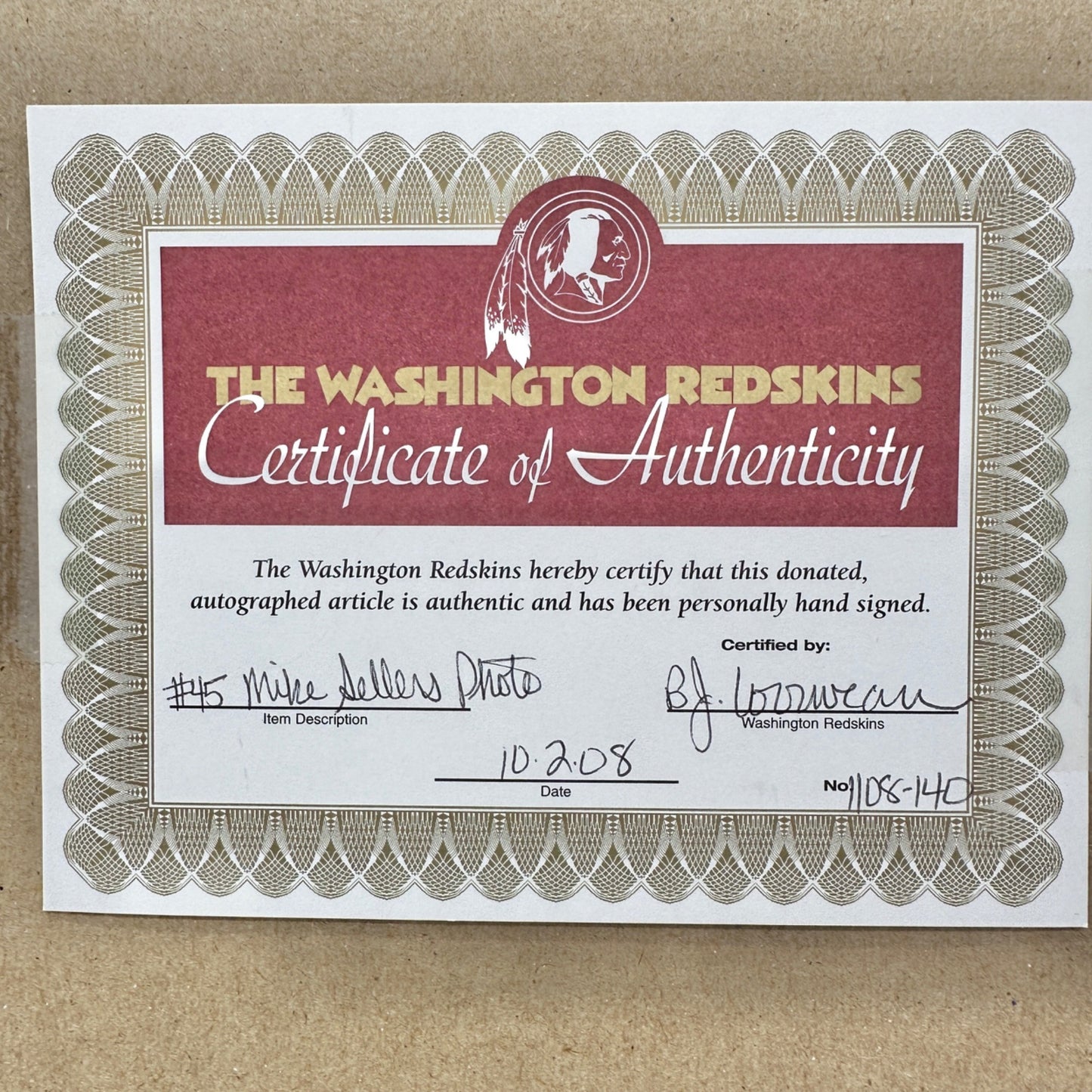 Mike Sellers Autographed Framed Photo Washington Redskins Fullback COA 13” x 11”